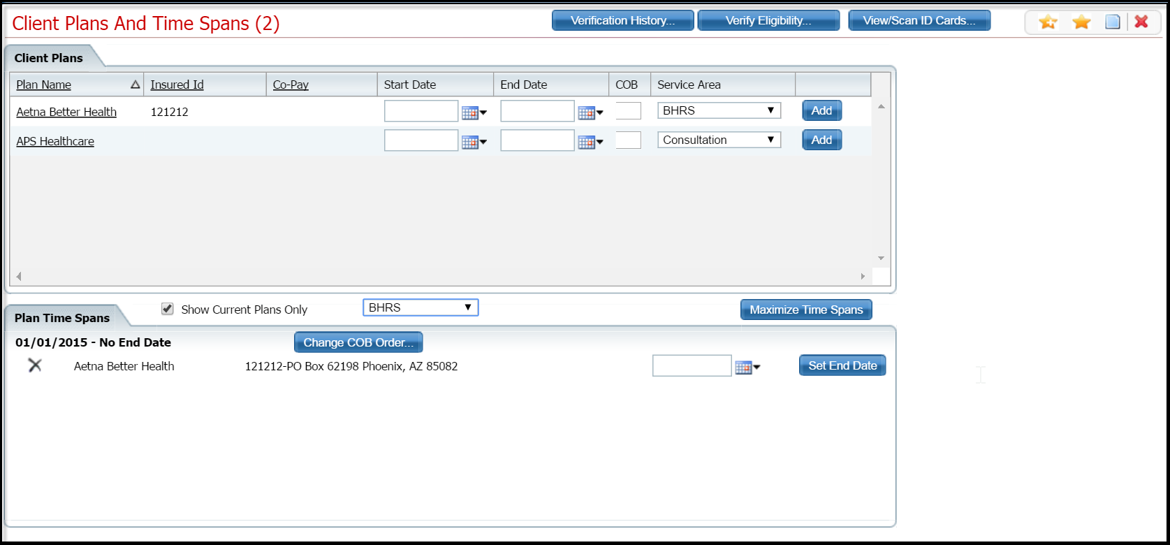 Client Date Set a Start Date, End Date and COB for a Client's Plan