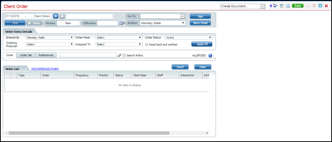 Client Order Page Field Definitions